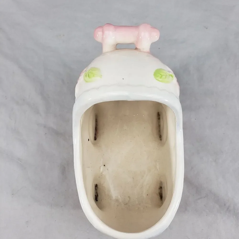 Vintage Japan Baby Buggy nursery Planter With flowers foliage & Ribbon Holes